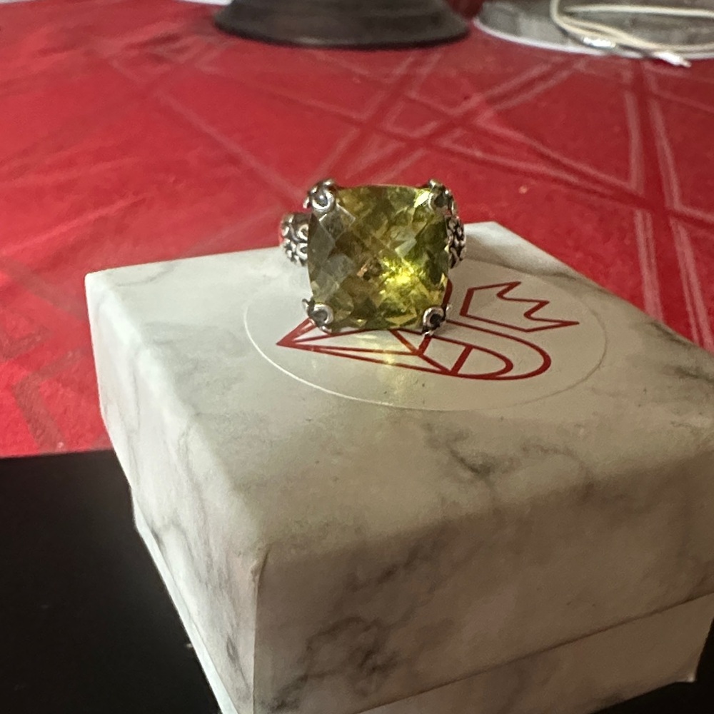 14 mm Big and Bold Cushion Cut Lemon Quartz Gemstone Ring